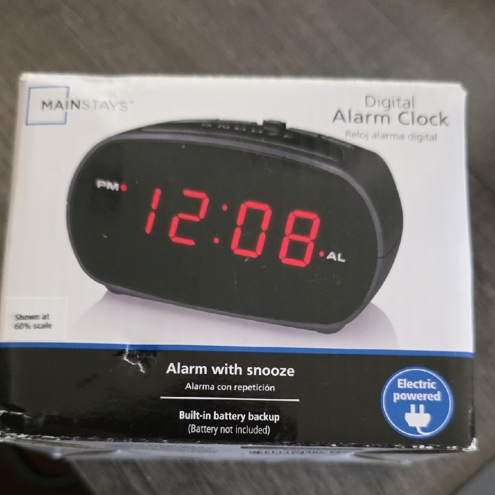 Mainstays Black Digital Alarm Clock with Red Display - Picture 3 of 4